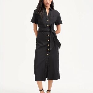 Veronica Beard Tabby Black Midi Dress with Gold Buttons